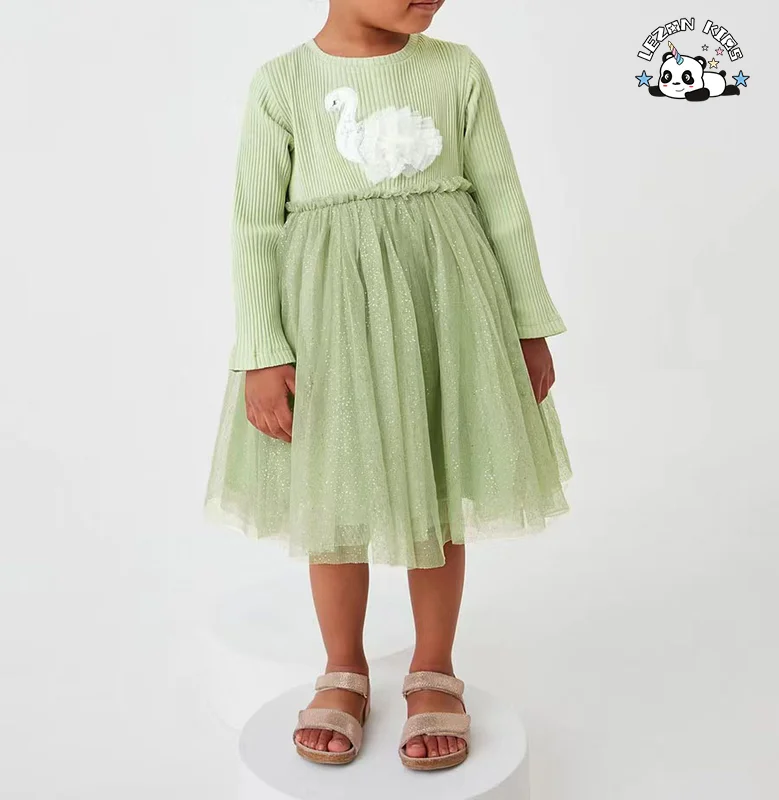 LEZONKIDS - Chegada de 2024: Vestidos de Meninas com Estampa de Unicórnio e Bordado, de Algodão Lavável